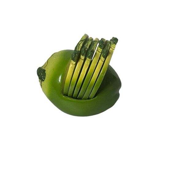 Cabbage Leaf Painted Coasters- Total Of 6 3” Coasters With Holder- Vintage- - Picture 6 of 16